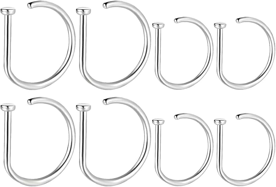BDEPSTR BDEPSTR Anello del Naso in Acciaio Inox a forma di D 8pcs, Graffetta del Naso, Graffetta del Labbro senza Piercing, Anello del Labbro, Unisex