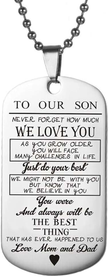 Generic Collana con scritta in lingua inglese "To My Son To My Daughter Dog Tag From Dad Mom" (lingua italiana non garantita)