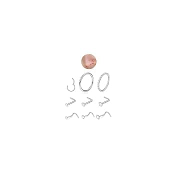 Set di 8 piercing da naso in titanio, ipoallergenici, dorati, sottili, piccoli, per donne e uomini, a forma di L, con zirconi, in argento