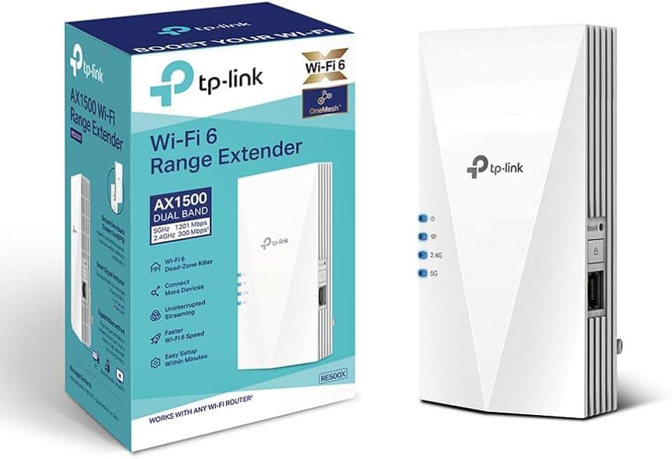 TP-Link Ripetitore WiFi 6 RE500X, Amplificatore Dual Band AX1500Mbps, Extender WiFi Potente, Access Point, 1 Porta Gigabit Ethernet, Compatibile con Tutti i Box Internet
