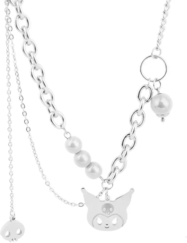 PQKL-party Collana riflettente multifilo con perline e ciondolo Kuromi, Kawaii collane per bambini