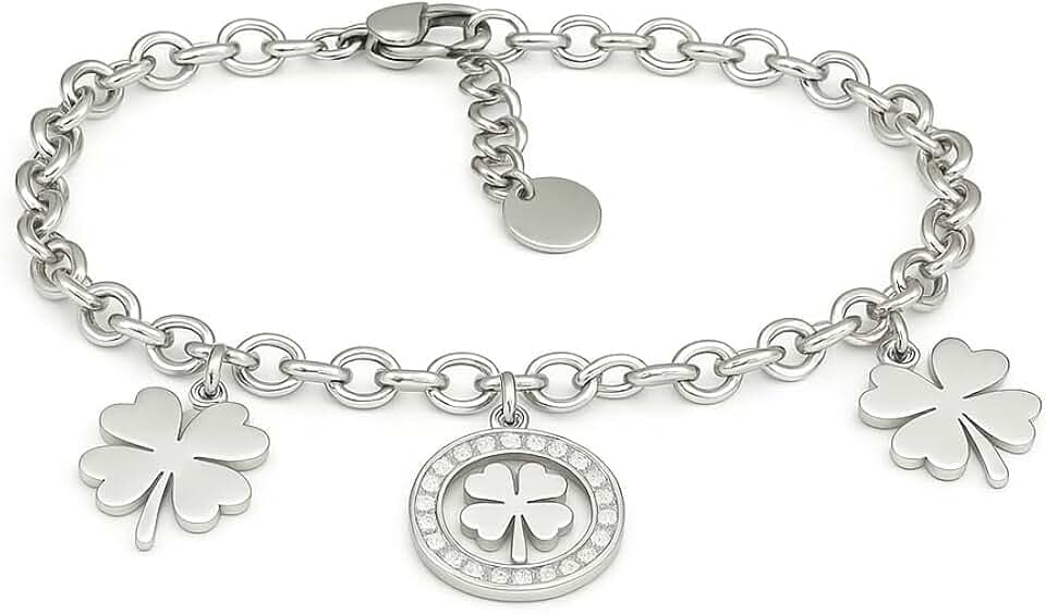 SAGA GIOIELLI Bracciale Donna Stella Cuore Quadrifoglio Albero Della Vita Portafortuna Acciaio