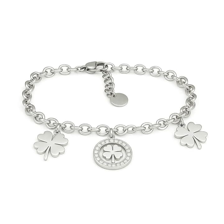 SAGA GIOIELLI Bracciale Donna Stella Cuore Quadrifoglio Albero Della Vita Portafortuna Acciaio