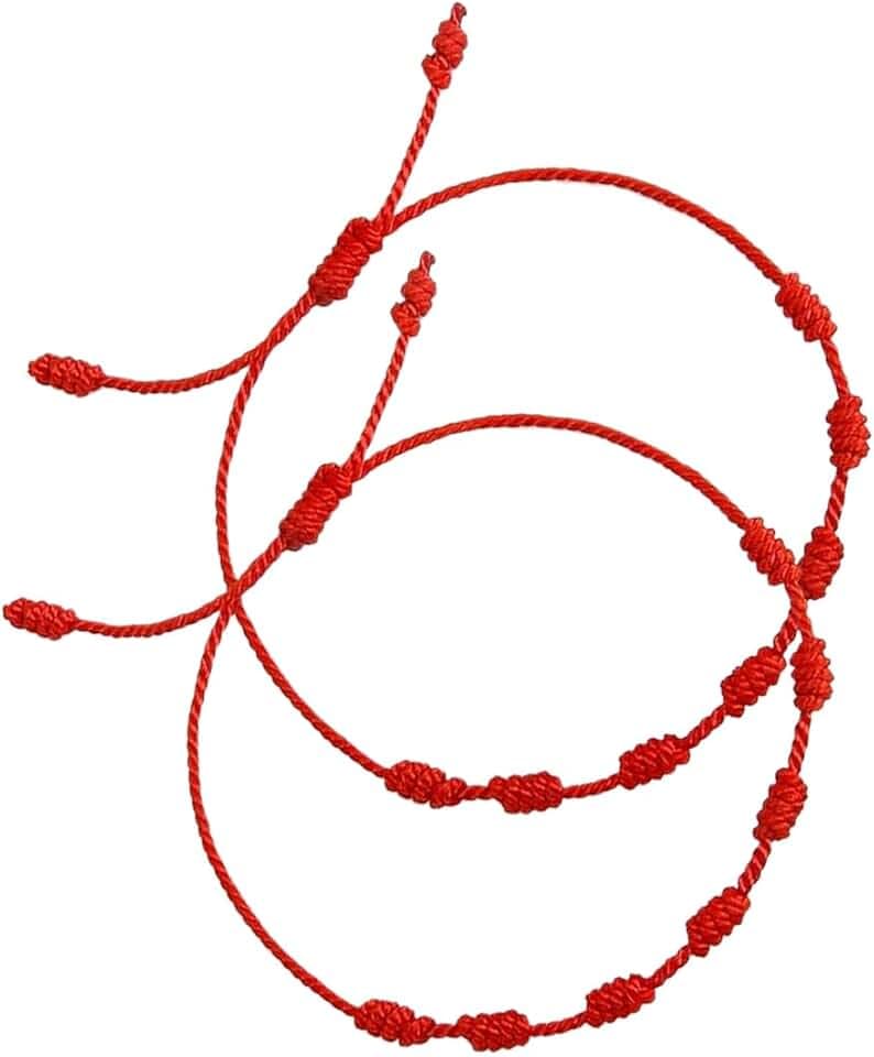GYCAQAC 2 bracciali rossi Kabbala, braccialetto portafortuna + ciondolo/collana, rosso protezione malocchio, buona fortuna, amuleto rosso, intrecciato, San Valentino, festa della mamma, festa del papà, festa