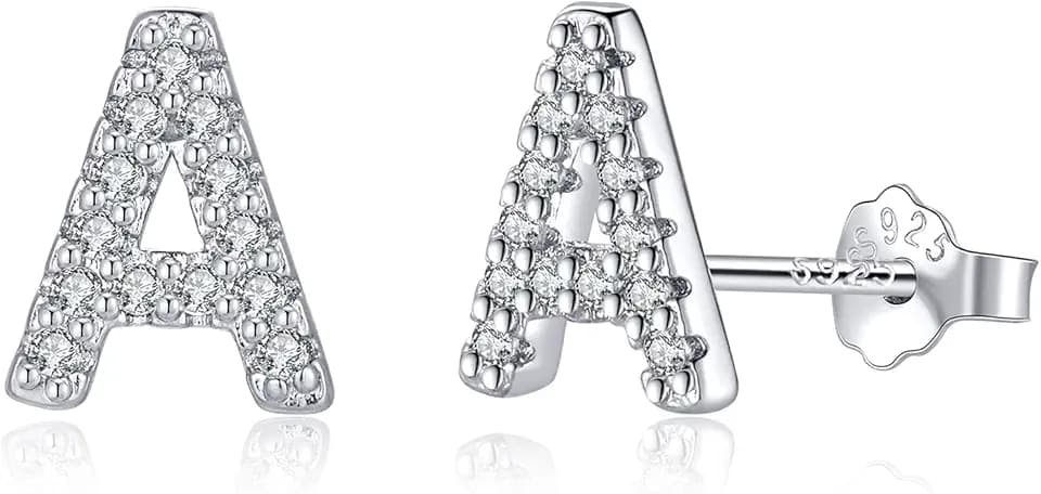 TIZU Orecchini con Lettere in Argento 925 Alberino Orecchini Anallergici per Donna Bambina Ragazza Orecchini Piccoli Iniziali con Zirconi Cubici Idee Regalo per Lei