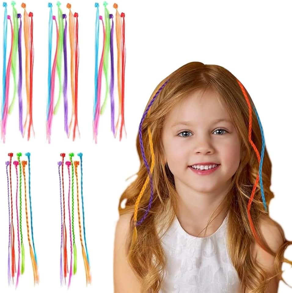 ZKGYUS 30 pezzi Clip-in Trecce Colorate con Molletta per Capelli, Estensioni per Bambini con Fermagli, Decorazioni per Ragazze