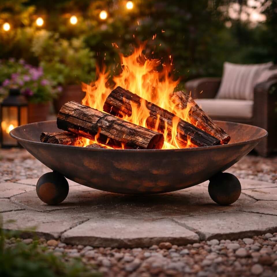 Braciere da Esterno Giardino Terrazzo Cestino in Ferro per Legna Ciotola per Fuoco Braciere Rotondo Diametro 57 cm Altezza 16 cm Mod. Sid