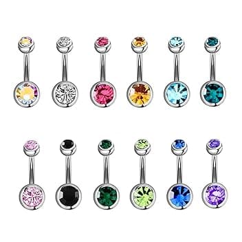 Aucuu Piercing Ombelico 14G in Acciaio Chirurgico, 1.6mm Sterile Banana Sopracciglia Curved Barbell Cristallo Palla, Gioielli Pancia Donne-12mm
