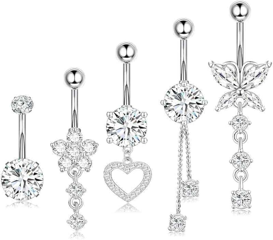 ZILZUFA Piercing Ombelico Argento con Strass, Pendente per Ombelico in Titanio, Piercing Ombelico Anello Lusso, Gioielli per Donne Stilose