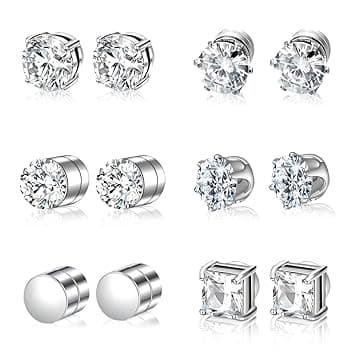 IKOPFLN 6 Paia Orecchini Magnetici Uomo, Orecchini Finti Uomo, Orecchini Senza Buco, 6mm