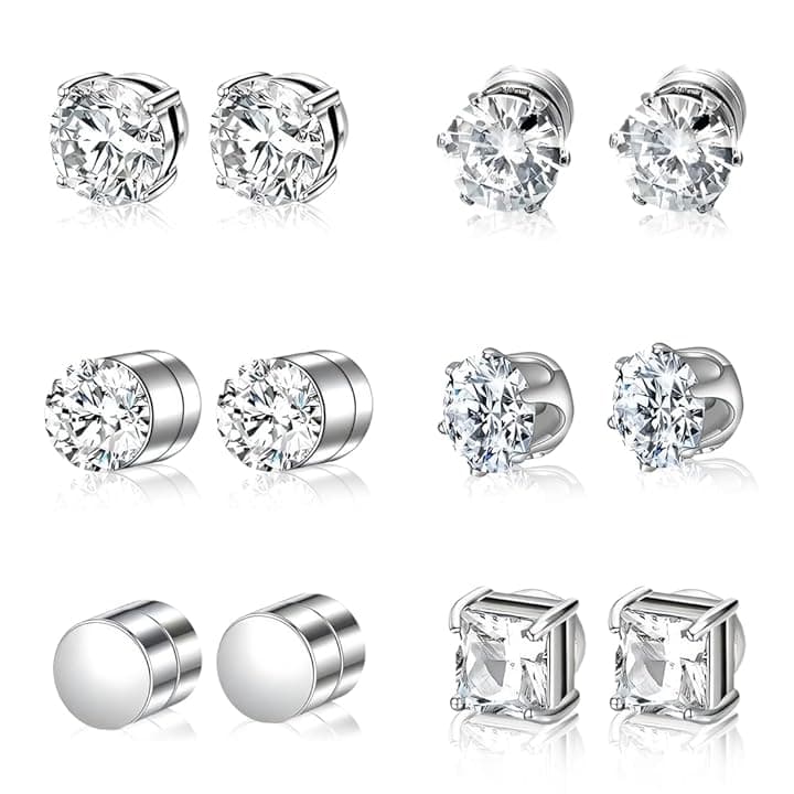 IKOPFLN 6 Paia Orecchini Magnetici Uomo, Orecchini Finti Uomo, Orecchini Senza Buco, 6mm