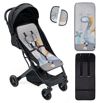 Interbaby Materassino per passeggino, universale, estivo, con palma, grigio, traspirante, confortevole, 100% cotone, 84 x 34 cm, protezioni per imbracatura