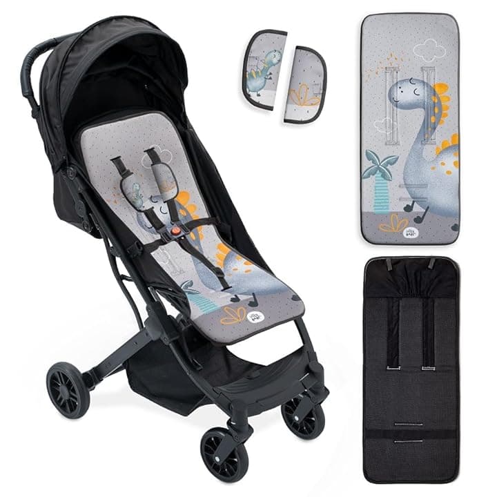 Interbaby Materassino per passeggino, universale, estivo, con palma, grigio, traspirante, confortevole, 100% cotone, 84 x 34 cm, protezioni per imbracatura