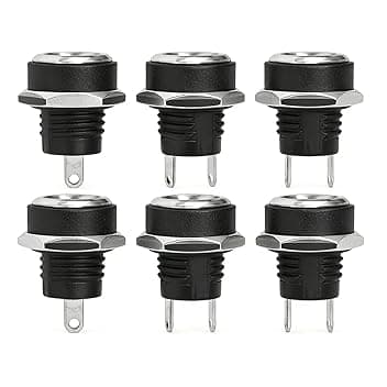 Nivofu 6x Presa Jack Alimentazione DC 5.5 x 2.1 mm, Connettore Femmina da Pannello a 2 Pin con Dado e Rondella, Adattatore di Montaggio in Metallo per Progetti Fai-da-Te, Riparazioni Elettroniche