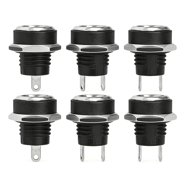 Nivofu 6x Presa Jack Alimentazione DC 5.5 x 2.1 mm, Connettore Femmina da Pannello a 2 Pin con Dado e Rondella, Adattatore di Montaggio in Metallo per Progetti Fai-da-Te, Riparazioni Elettroniche