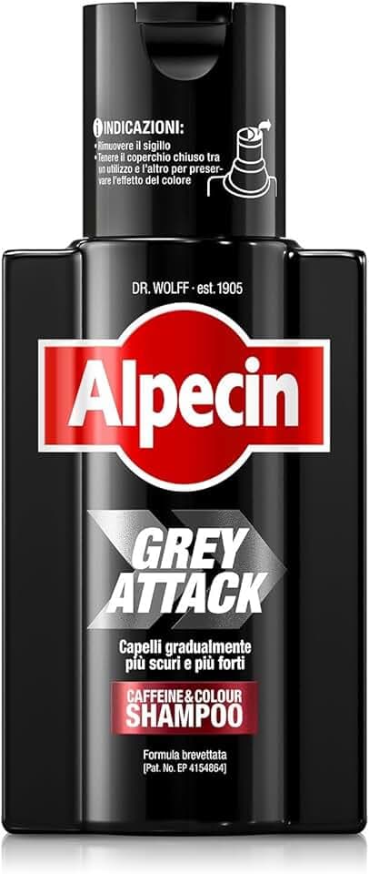 Alpecin Grey Attack Shampoo Colorante Uomo 1x200ml | Colore Capelli Grigi Naturale | Rinforzante Capelli Uomo | Shampoo per Uomini Contro la Caduta Ereditaria
