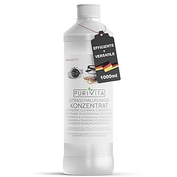 Purivita PURIVITA® Detergente per Pulizia Ultrasuoni [1L] - Concentrato Pulitore Ultrasuoni per Occhiali, Gioielli & Protesi Dentali - Pulitrice Ultrasuoni - Ultrasonic Cleaner - Dispositivi ad Ultrasuoni