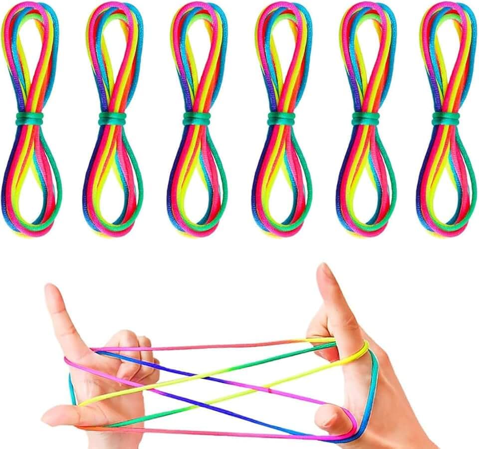 Giochi di Corda Mano, 6 PCS Finger String Game Rainbow Rope, Finger Twist Gioco A Filo, Rainbow Rope, Cats Cradle String, Finger Game per Ragazzi e Ragazze 5+, Ottimo Come Piccolo Regalo