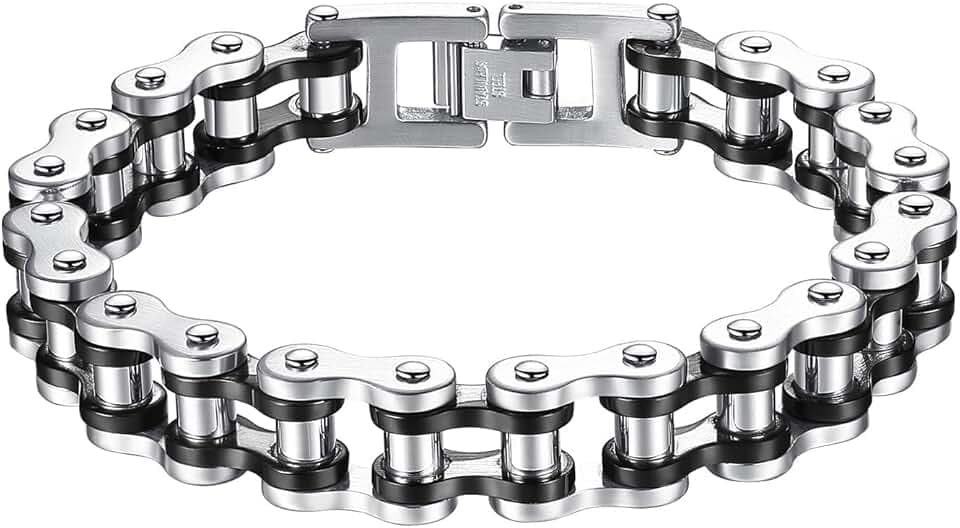 OSTAN Uomo Gioielli Acciaio Inossidabile Cinturino da Motociclista Bracciale Catena della Bicicletta Pesante Braccialetto Bangle