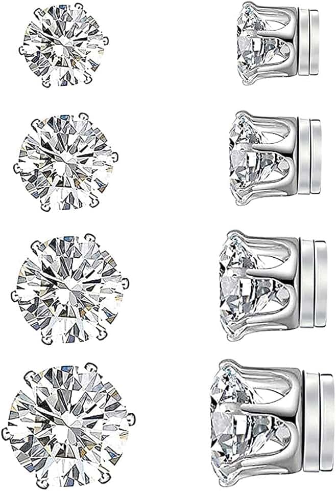 JEYORZY 4 Paia Orecchini Magnetici, Orecchini Magnetici Donna, Clip auricolari Finti Uomo, Orecchino magnetico in Acciaio Inossidabile per Uomo Donna Unisex Non-Piercing Calamita Finti Orecchino Set