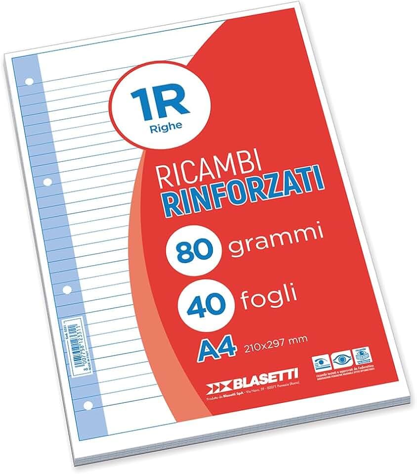 One Color - Ricambi Rinforzati A4-1R Righe Senza Margine - 40 Fogli