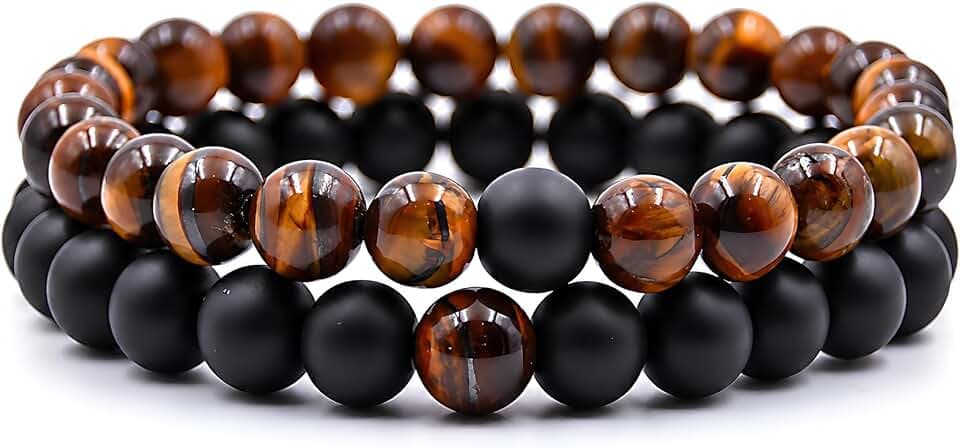DAc Bracciale Uomo 2 pezzi Con Pietre Naturali Braccialetto Scatola Regalo Fidanzato Donna Chakra con Vere Pietre Naturali Tibetano Yoga Gioielli