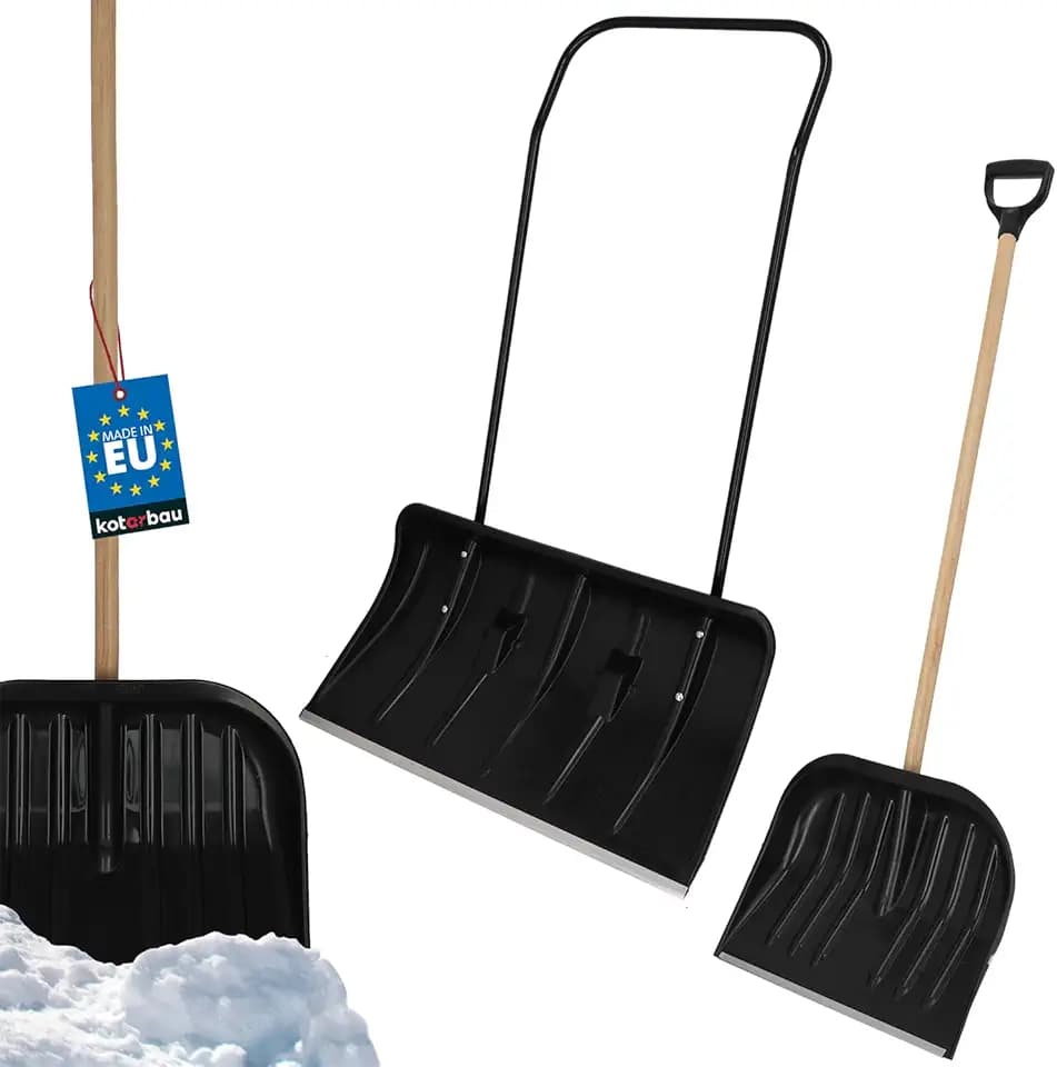 KOTARBAU Set di pala da neve da 80 cm con ruote + pala da neve da 48 cm, con bordo in alluminio, con manico in metallo, Eco neve