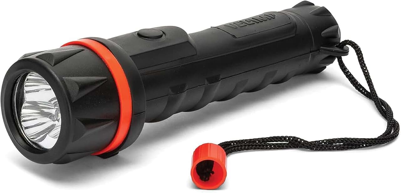 Velamp Torcia LED impermeabile - Impugnatura antiscivolo e laccetto – Alta potenza e resistenza - Per uso esterno ed emergenze - 2 batterie tipo AA
