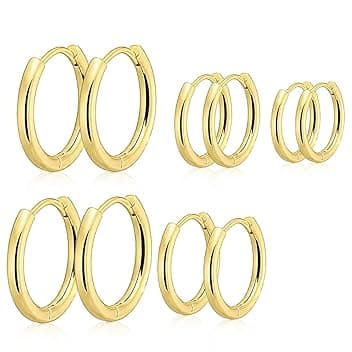 JEYORZY JEYORZY 5 paia Orecchini Acciaio Inossidabile di Orecchini Cerchio Piccoli per Uomini e Donne Ipoallergenici Set, leggeri, cartilagine, Orecchini Uomo Cerchio 8-16mm (Oro)