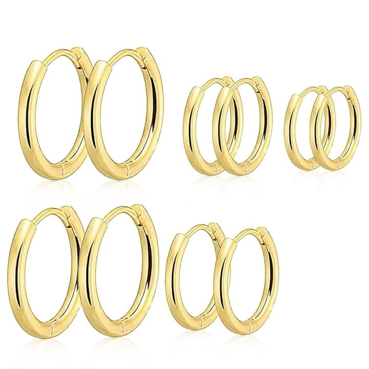 JEYORZY JEYORZY 5 paia Orecchini Acciaio Inossidabile di Orecchini Cerchio Piccoli per Uomini e Donne Ipoallergenici Set, leggeri, cartilagine, Orecchini Uomo Cerchio 8-16mm (Oro)