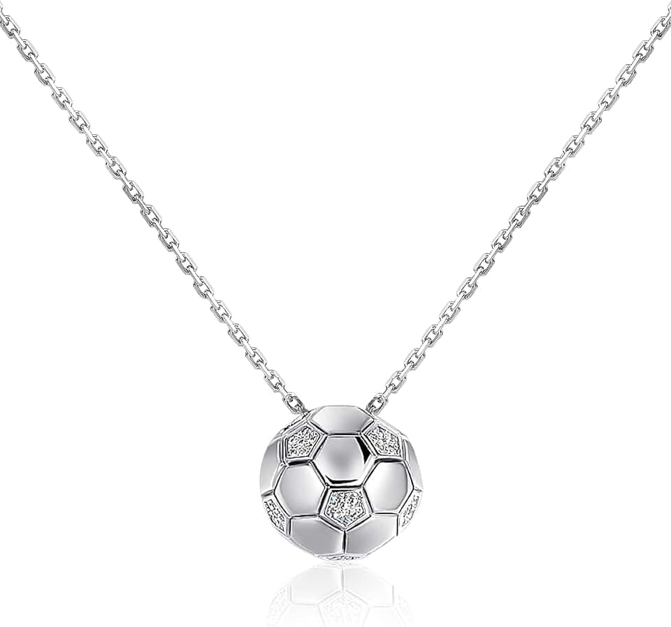 Patelai Collana con Ciondolo di Calcio Catenina con Pendente a Forma di Pallone di Calcio Inciso Collanina di Catena con Strass Regalo per Donna Uomo Gioielli Sportivi (Argento, Calcio)