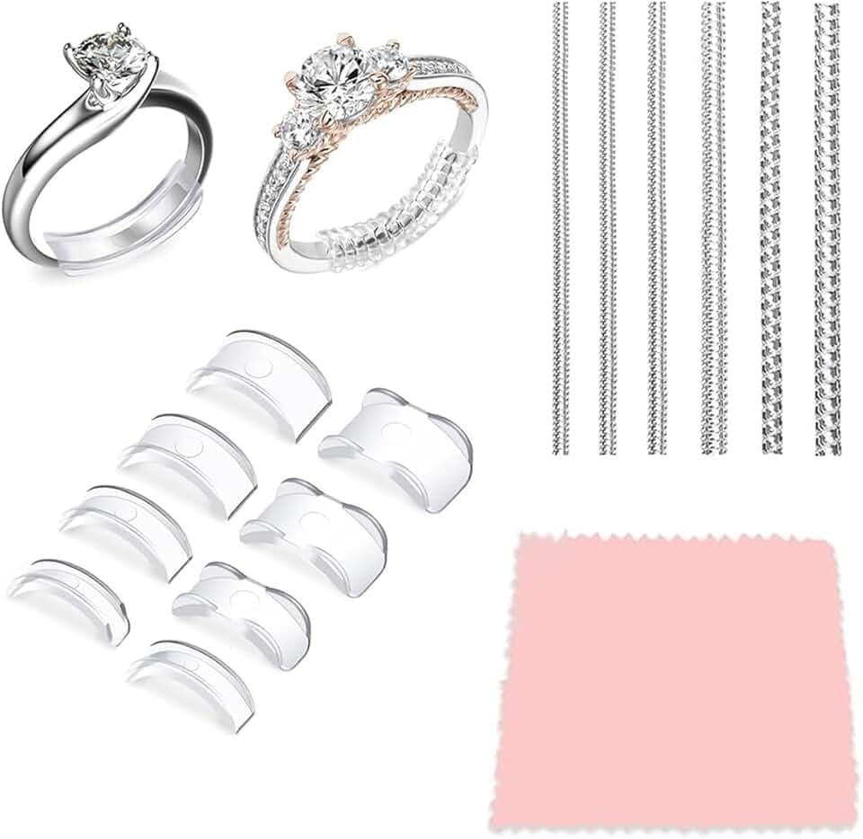 Aurevella Aurevella 14 Pack Ring Size Adjuster Ferma Anello Invisibile Silicone,Clear Ring Sizer Adjuster per anelli allentati Uomo Donna