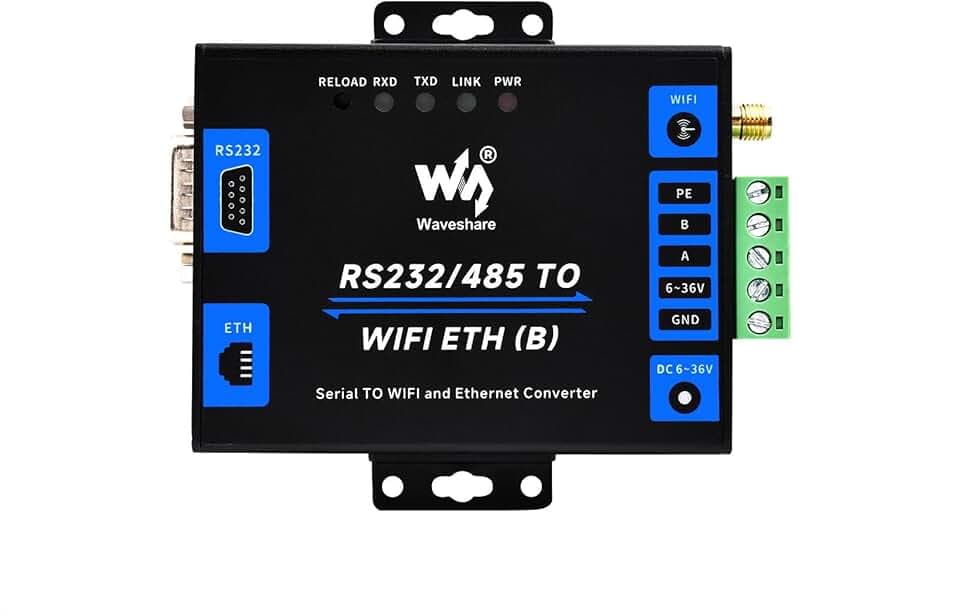 Waveshare Industrial Grade Serial Server RS232/485 to WiFi And Ethernet, Modbus Gateway, MQTT Gateway, Metal Case, Wail-Mount and Rail-Mount Support