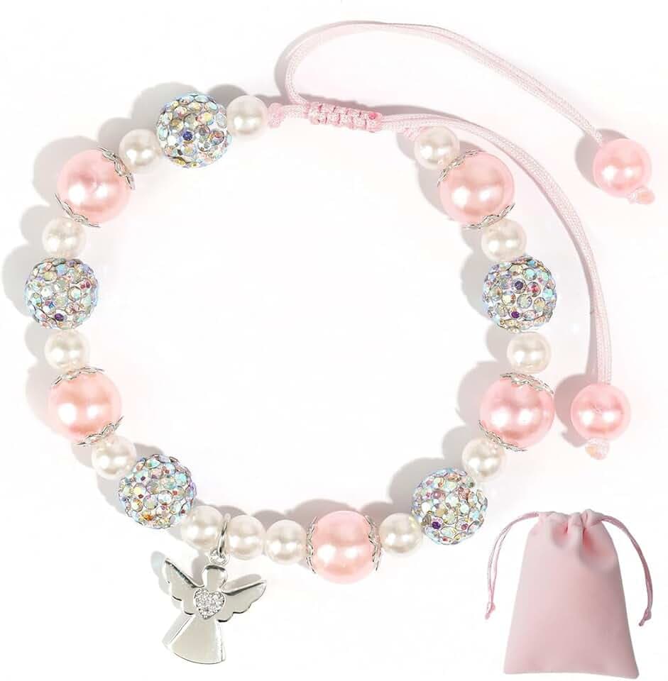 HAPZUR Braccialetto con angelo custode, 1 pezzo, con cordino intrecciato regolabile, bambini, regali per femmina e prima comunione bambino, con confezione regalo