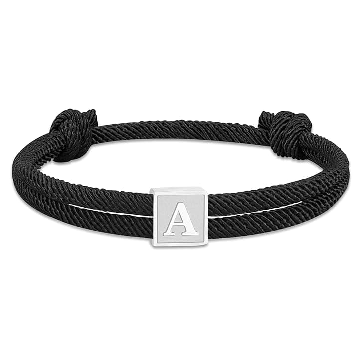 Esmoly Bracciale Uomo Braccialetti con Iniziale Bracciale Personalizzato Corda Intrecciata a Mano Sportivo Surfer Impermeabile Regolabile Regalo Uomo Ragazzo