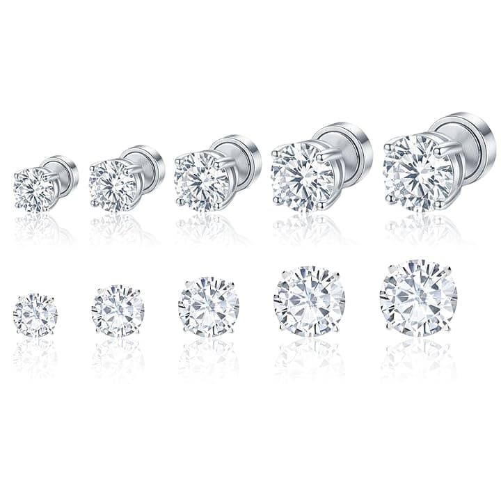 Kit 5 Paia di Orecchini Clip Magnetici con Zirconi - Adesione Sicura e Regolabile, Ideale per Ogni Occasione - Accessorio di Moda Non Perforante per Uomo/Donna, Pronto da Indossare 4-8mm