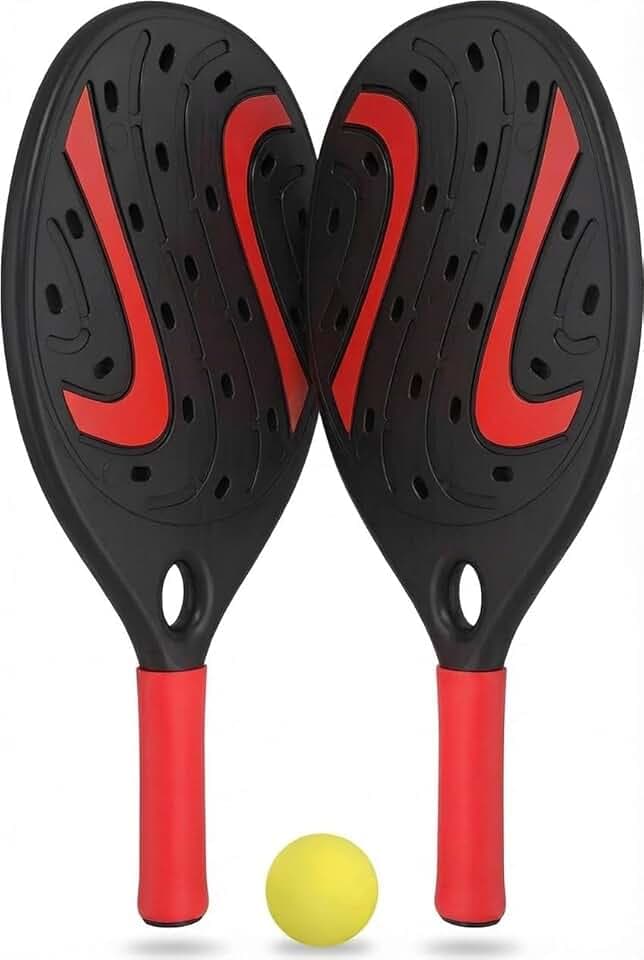 Coppia Racchette da Spiaggia Padel Beach Tennis con Pallina Morbida Set Racchettoni in Legno Mare, Spiaggia Piscina Mare Giardino, Beach Rackets Waterproof Resistenti All' Acqua