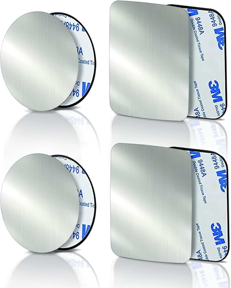 Cable Technologies 3M - Confezione da 4 Piastre per Cellulare Auto, Piastre Sottili in Metallo per Supporto Magnetico Calamita da Auto, 2 rotonde e 2 rettangolari