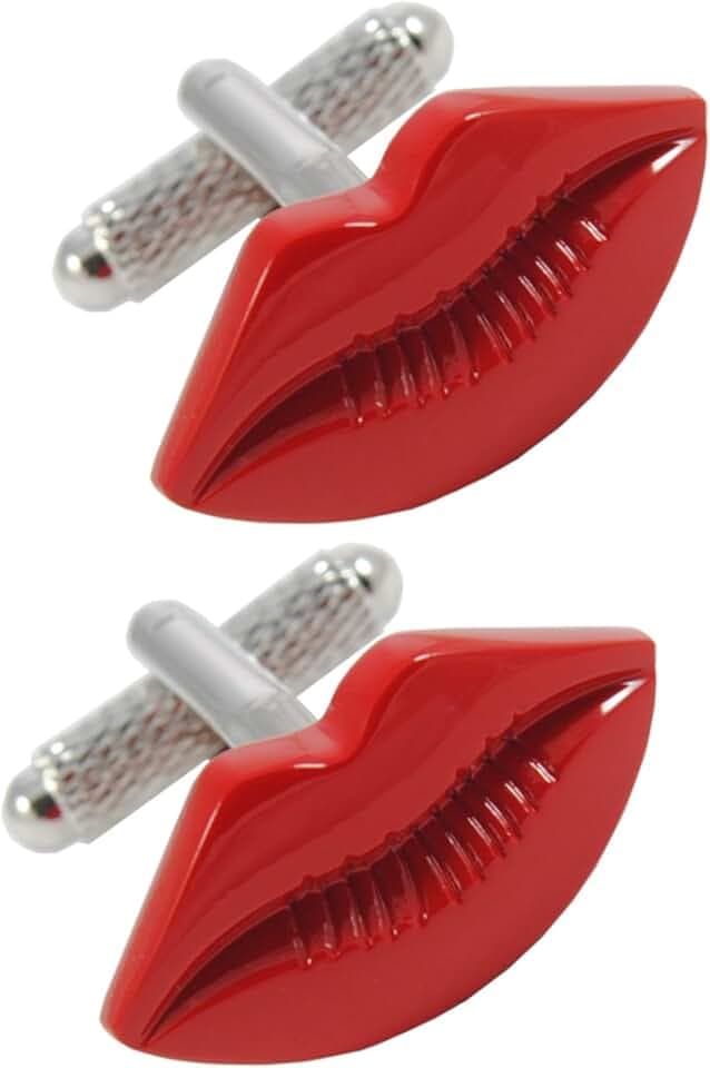 COLLAR AND CUFFS LONDON Gemelli Camicia Uomo Rosso - Con Scatola - Labbra Rosse - Ottone - Bacio Amore Bocca - Un Paio