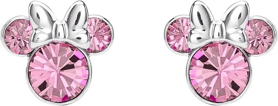 Disney Minnie, orecchini a perno placcati in argento con cristallo rosa, per ragazze e donne, taglia unica, placcati in argento, senza pietra preziosa