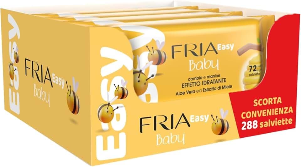 Fria Easy Baby Salviette per Cambio Pannolino, con Aloe Vera ed Estratto di Miele ad Effetto Idratante sulla Pelle, Dermatologicamente Testate, Confezione da 288 Salviette
