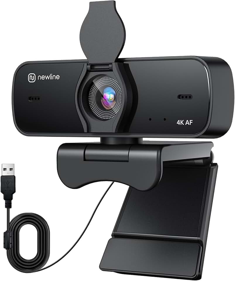 Webcam 4k 30FPS PC Camera con 2 Microfoni con Sensore Sony, Aggiornato Autofocus, Correzione della Luce, USB Full HD Webcam per Mac Laptop Skype Streaming Home Office Gaming