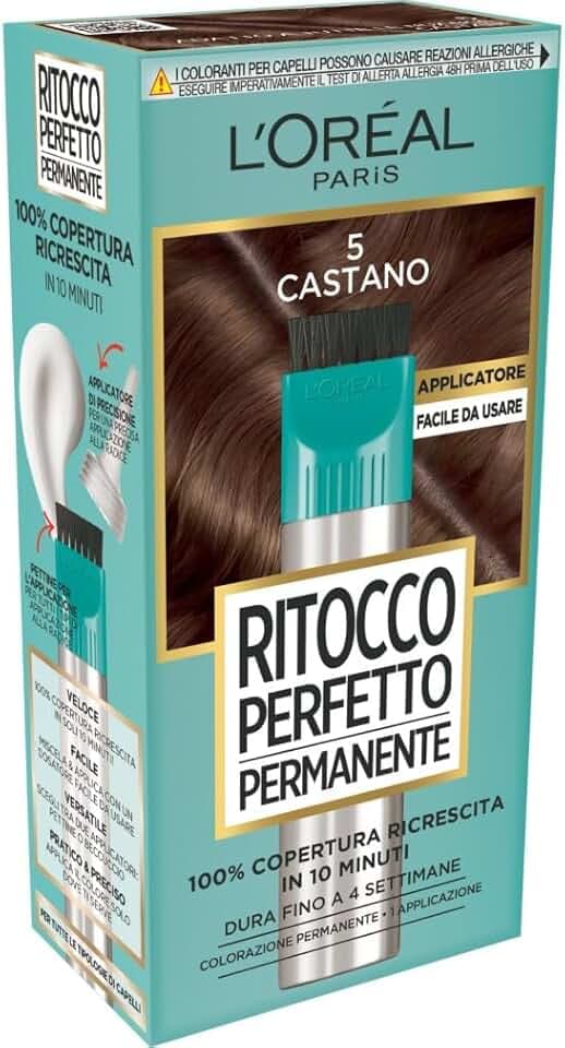 L'Oréal Paris Colorazione Ritocco Perfetto Permanente, Copre 100% della Ricrescita, In Soli 10 minuti, Fino a 4 Settimane, Colore: Castano