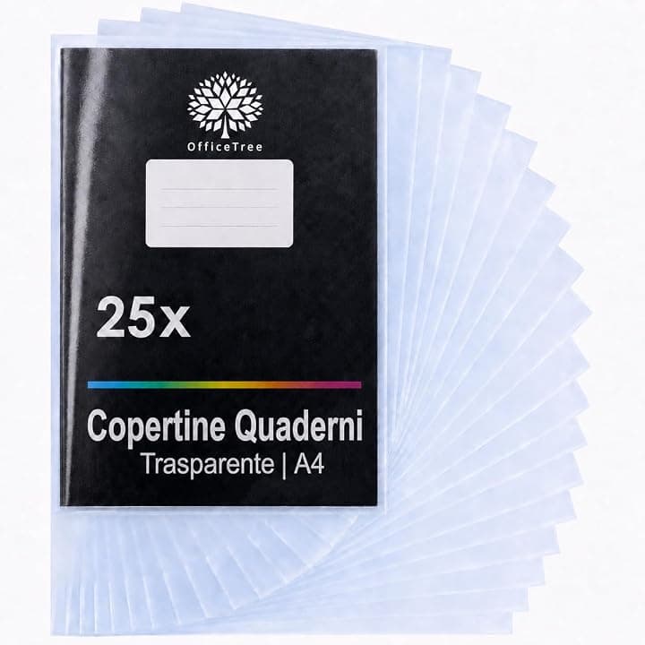 OfficeTree 25x Copertine Trasparenti Quaderni A4 - Copertina Quaderno per Scuola - Foderine Trasparenti A4 Quaderni - Plastica Resistente allo Sporco e Acqua - Copertine Quaderni