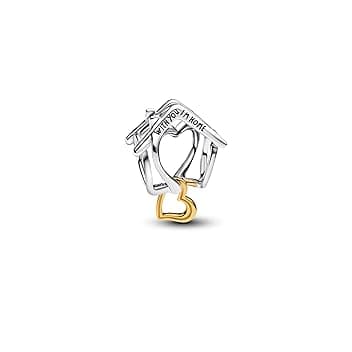 PANDORA Moments Casa & Cuore - Charm in argento sterling con lega metallica placcata in oro 14K, compatibile con Moments, 764145C00