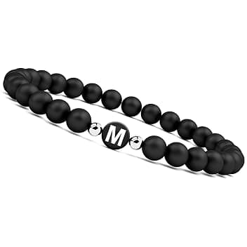 GD GOOD.designs Bracciale con Iniziale - Braccialetto Uomo e Donna con Lettera I Perline in onice Nero - Bracciali iniziali e' il regalo perfetto ClimatePartner certified