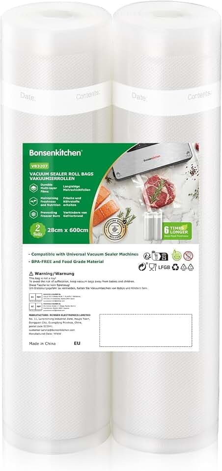 Bonsenkitchen Sacchetti Sottovuoto 2 rotoli 28x600 cm