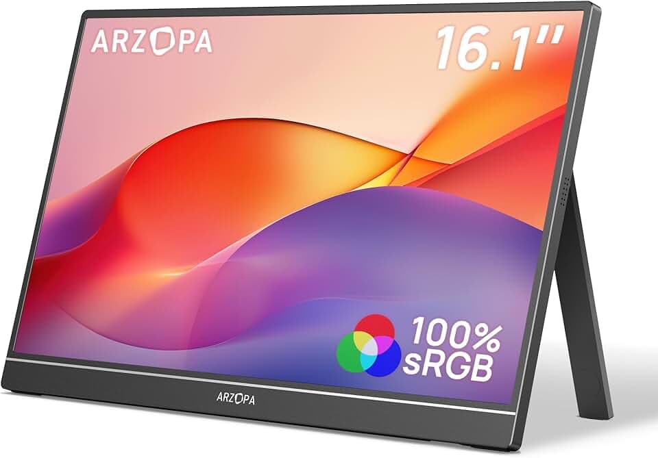 ARZOPA Monitor Portatile 16,1" IPS 100% sRGB | Schermo FHD 1080P | HDR10 | Ultra Sottile 9.3mm | Altoparlanti Integrati | Plug & Play per Laptop, PC, Mac, Console - Z1C