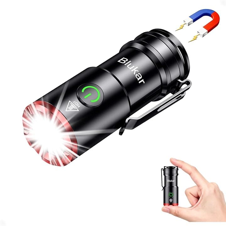 Blukar Torcia LED Mini Ricaricabile, EDC con Base Magnetica e Clip