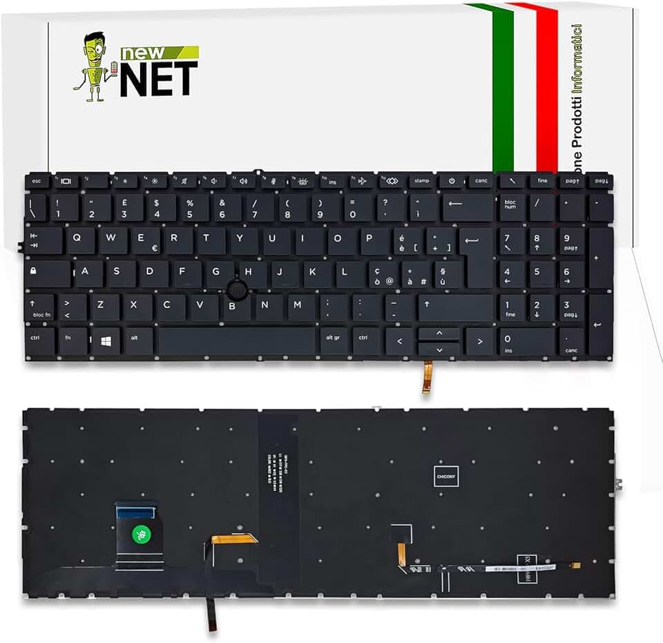 new net - Tastiera Compatibile con HP EliteBook 850 G7, 850 G8, 855 G7, 855 G8 [Senza Frame - Colore Tasti Grigio - Trackpoint - Retroilluminata - Layout ITA]